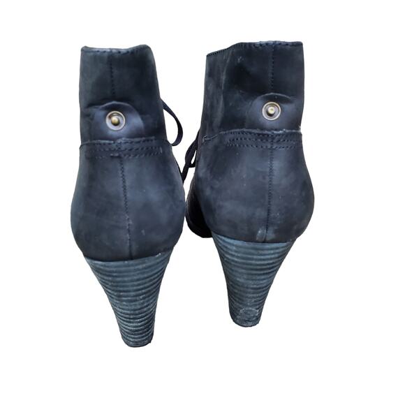 Clarks Indigo Black Leather Lace Up Block Heel Ankle Boot Bootie Sz 8.5 - Picture 6 of 10